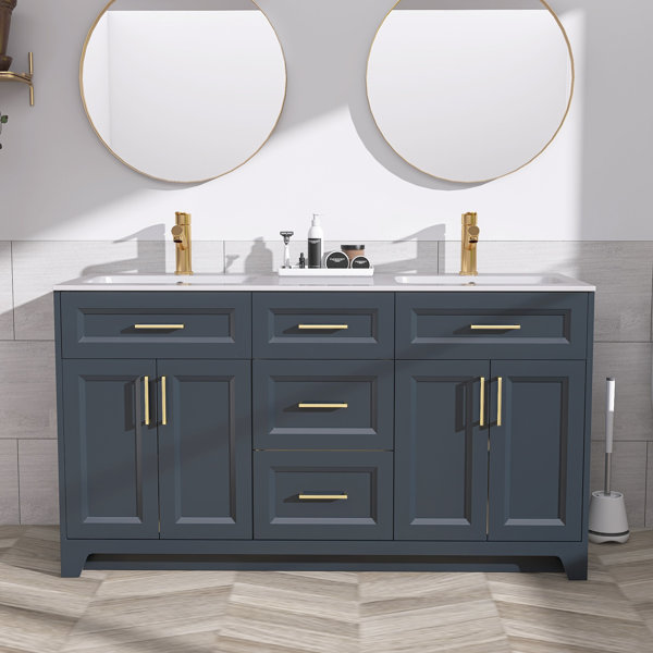 ZEAFIVE Solid Wood 60 Inch Freestanding Bathroom Vanity With Double ...